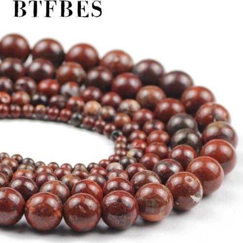 BTFBES 4 6 8 10 12MM Natural Stone Red Brecciated Jaspers Round Beads for Jewelry Making DIY Bracelets Necklaces Accessory