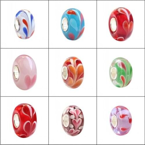 925 Sterling Silver Large Hole 3D Colorful Star Flowers Linked Heart Murano Glass Charm Beads Fit European Bracelet Jewelry