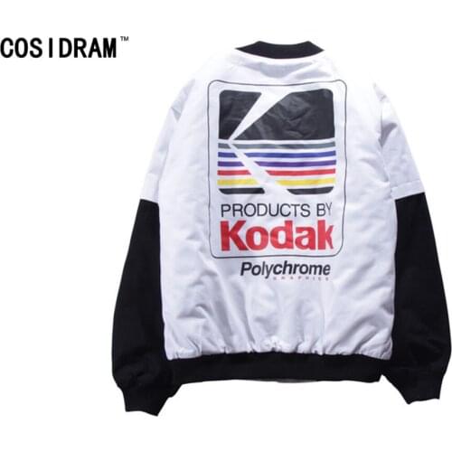 COSIDRAM Hip Hop Style Overcoats Bomber Jacket Harajuku Pilot Street Printing Kodak Jackets Men Women Coat Brand Clothing RS-266