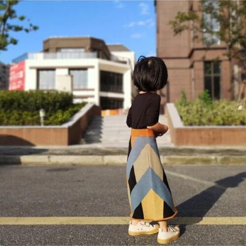 Childrens Skirt for Girls 2-10Y Long Wolf Knitted A-line Skirt Plaid Fashion Baby Winter Skirt