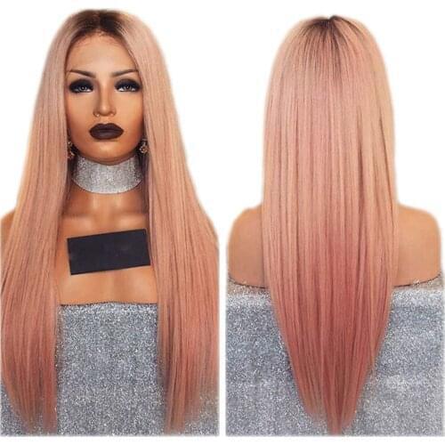 DLME Long Straight Pink Wig Heat Resistant Hair Pink Lace Front Wig For Black Women
