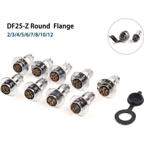 DF25 GX25 Electric Aviation Connectors Circular round flange Female Plug & Male Socket M25 2/3/4/5/6/7/8/10/12 Pin Wire Connect
