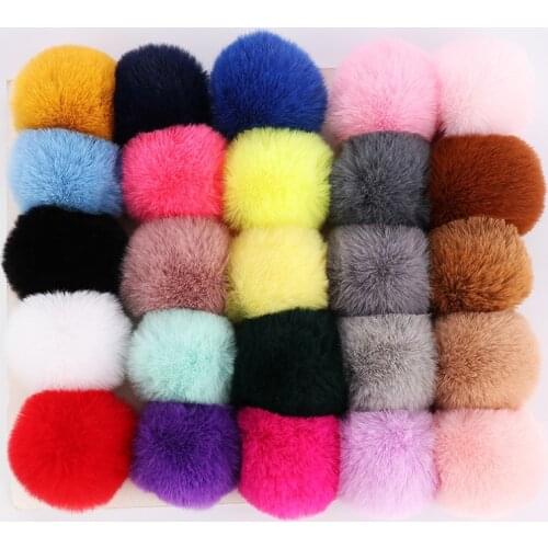 Real Rex Rabbit Fur Pompom Ball 6cm Ponpones Rabbit Fur Pompon Ball for Keychain Fur DIY Bag Charms with Fluffy Bunny 1pc 1card