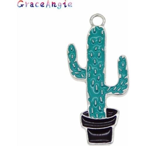 GraceAngie White K Color 4pcs/pack Zinc Alloy Color Drop Oil Potted Plant Cactus Pendant Jewelry Accessories Cactus Charm