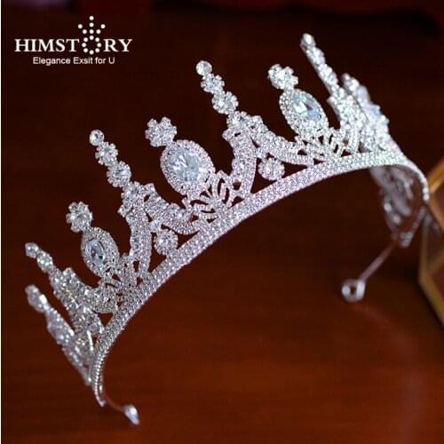 Himstory Crown Wedding Hair Accessories Tiara Queen Hairband Zircon Hair Jewelry Women Princess Headpiece Diadem Girls Gift