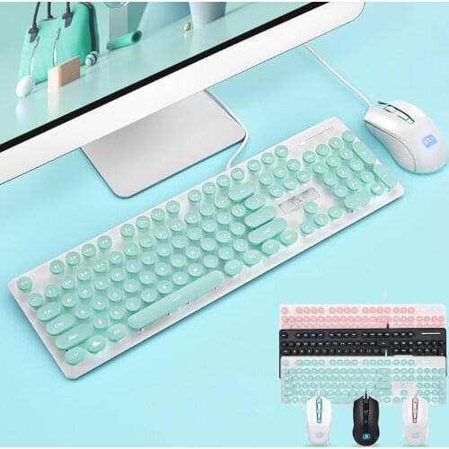 Easy to operate New N518 Punk Robot Wired Keyboard And Mouse Set Round Key Cap For PC Computer Anti-skid and waterproof design