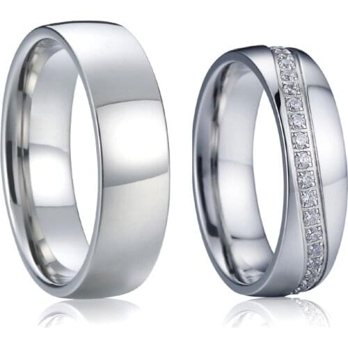 1 Pair Lovers Engagement Couple Wedding Rings for Men Women Cubic Zirconia Ring Stainless Steel Jewelry Alliance Comfort Fit