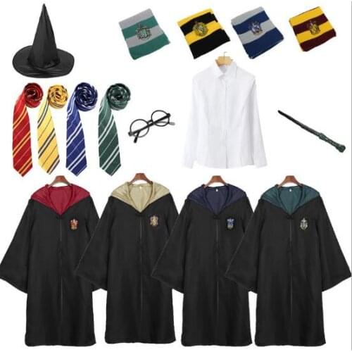 Kids Adult Potter Costume Hufflepuff Slytherin Cloak Hermione School Uniform Women Men Halloween Costume Cosplay