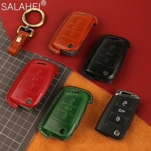 Leather Car Key Case Shell For Volkswagen VW Polo Golf 7 MK7 Tiguan passat For Skoda Octavia Kodiaq Karoq For Seat Ateca Leon FR