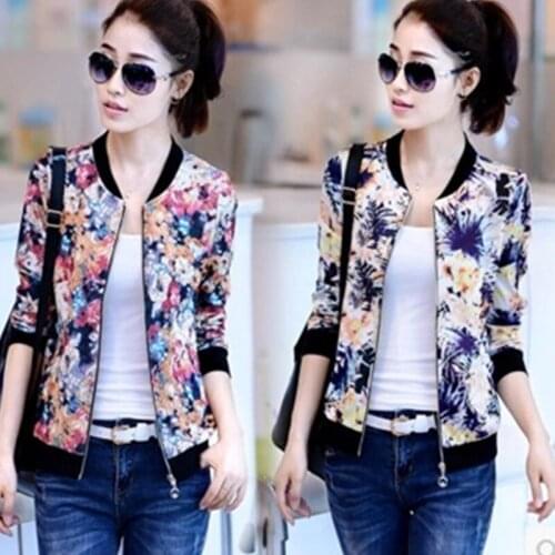 Jacket women 2019 spring autumn long-sleeved retro floral coat women casual O-neck zipper bomber jacket women large size coat