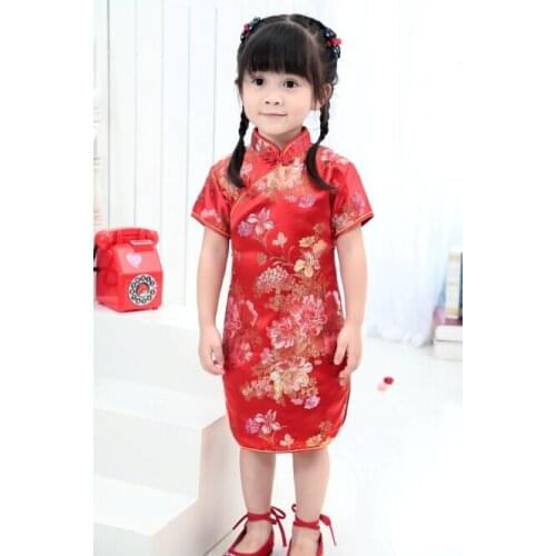 Cute Girls' summer Dresses Chinese chi-pao cheongsam Dress New Year gift Party Children Clothes Robe Baby Qipao 2-16Years