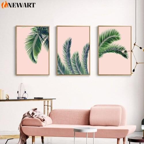 Pink Wall Art Canva Paitning Nordic Style Tropical Plant Decoration Picture for Living Room Decor Wall Poster Modern Design Art