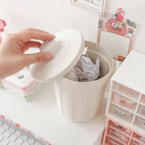 Desktop Trash Can Home Multi-function with A Cover Rotating Mini Debris Bucket Clamshell Sanitary Bucket