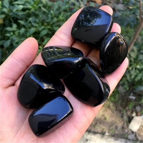 Natural bulk crystals black obsidian tumbled healing stone for garden decoration