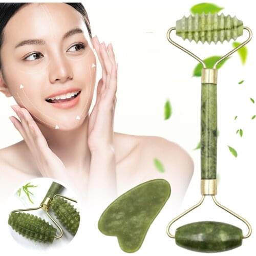 Jade Roller and Gua Sha Set Face Body Skin Double Head Roller Massage Tool Smooth Face Massager for Women