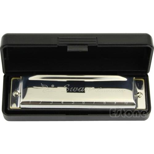 New Swan Harmonica 10 Hole Key of C for Blues Rock Jazz Folk Harmonicas Silver