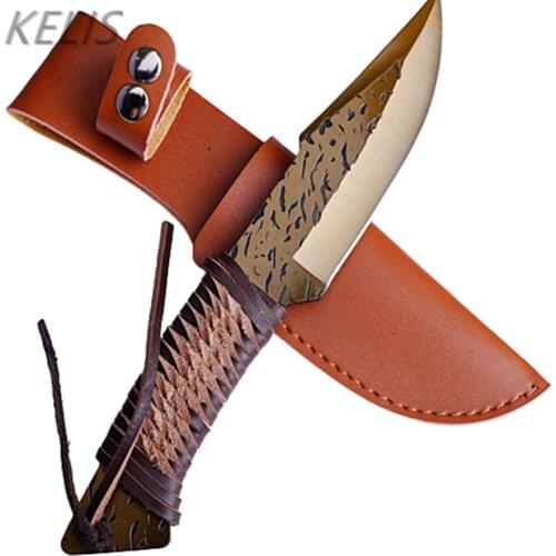 High Carbon Steel Forging Knife Tactical Hunting Straight Camping Blade Knives Survival + Leather Case Military Knifes Couteau