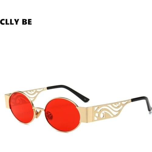 Fashion Women Punk Oval Sunglasses Men Glasses Lady Luxury Retro Metal Sun Glasses Vintage Mirror UV400 oculos de sol