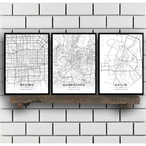 Beijing Guangzhou Guilin Hangzhou Harbin Qingdao Shanghai Shenzhen China Map Poster
