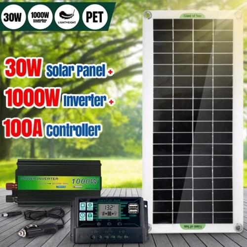 Solar Panel System 220V 30W Solar Panel Battery Charge Controller Solar Inverter Kit Complete Power Generation