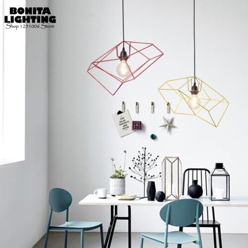 Nordic simple iron frame hanging lights bedroom Art Geometric lines pendant lights dinning room pendant lamps modern