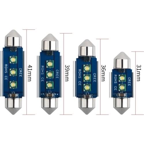 100PCS Festoon C5W LED Bulb Canbus Car Interior Dome Lamp ERROR FREE With CREE Chip License Plate Reading Light 31mm 36mm 41 12V