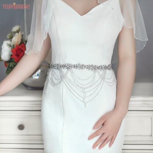 TOPQUEEN S08 White Wedding Dress Sash Belt Bridal Belt Silver Beads Rhinestone Luxury Belt Female Jewelry Belt Diamonte Belt