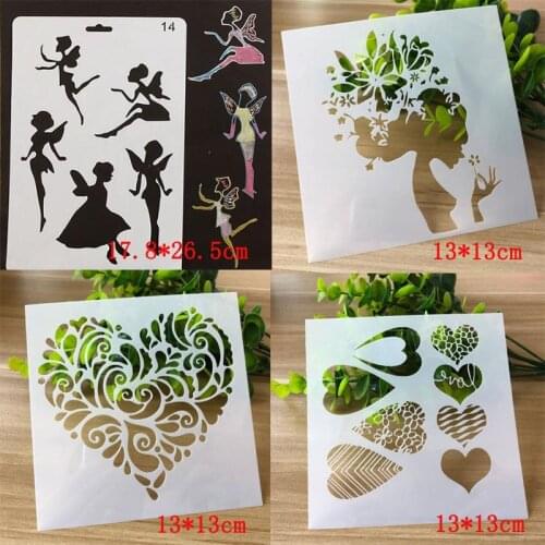 4Pcs/set Angel Heart-shaped Painting Template Bullet Journal Accessories Stencils For Decor Scrapbooking Office School Supplies