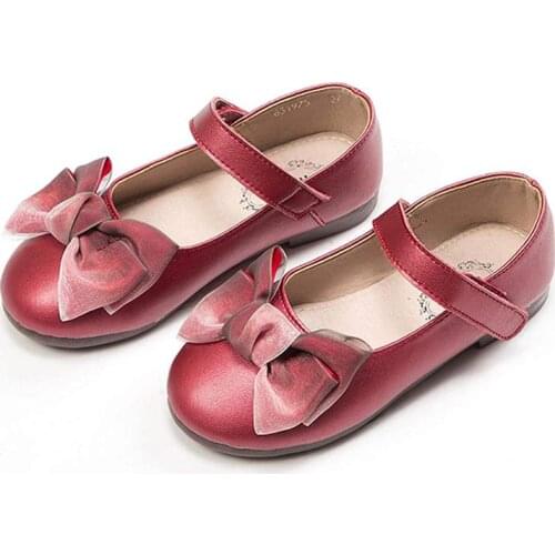 Soft Leather Little Girls Princess Shoes 2020 Bows Wedding Party Dress Shoes Kids Girls Mary Jane Shoes Flat