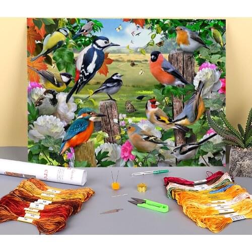 Animal Bird Printed Water-Soluble Canvas 11CT Cross Stitch Complete Kit Embroidery DMC Threads Needlework Jewelry