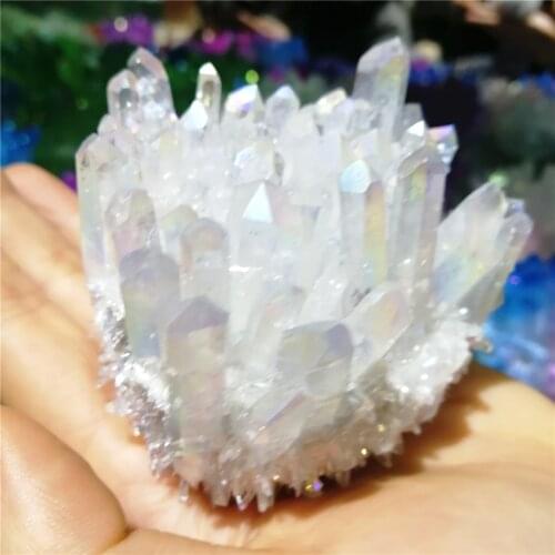 High Quality natural white angel aura crystal cluster electroplating Titanium coating quartz cluster stone Healing