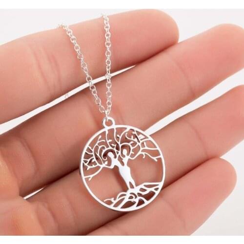 WANGAIYAO new fashion temperament stainless steel white pendant necklace round sacred tree wishing tree item jewelry female holi
