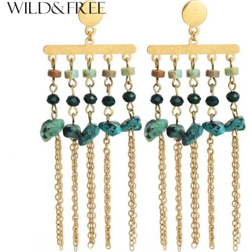 Wild&Free Handcraft Natural Stone Drop Earrings Vintage Women Gold Long Chain Tassel Earrings Brincos Female Jewelry Gift