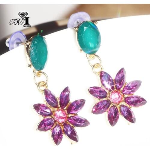 YaYi Jewelry Fashion Purple Glass Rhinestone Dangle Crystal Earring Girls Lady Womens Ancient Silver Color Gem Earrings Gift