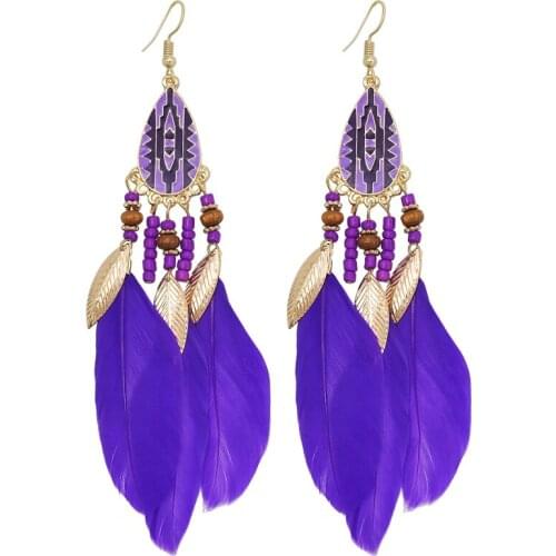 Womens Gypsy Hippie Boho Feather Earrings Jewelry Brincos Summer Vintage Bohemia Long Tassel Drop Earrings Tribal Gift