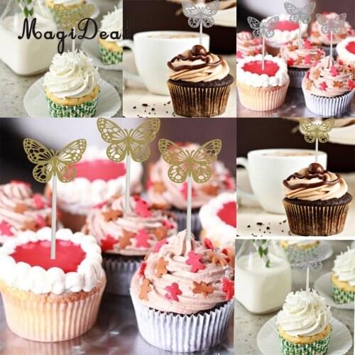 Gold Silver Glitter Hollow out Butterfly DIY Cupcake Topper Cake Pick Wedding Christmas Party Cake Decoration