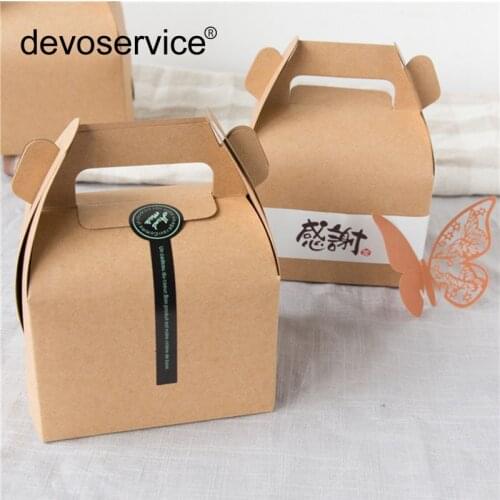 10pcs/lot Kraft Paper Box With Handle Muffin Paper Bags For Bread Toast Biscuits Food Packaging Cake Box Egg Tarts Candy Package