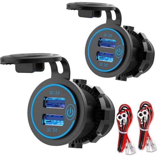 12V USB Outlet, Quick Charge 3.0 Dual USB Power Outlet with Press Switch, Waterproof Charge USB Charger Socket [2 Pack]