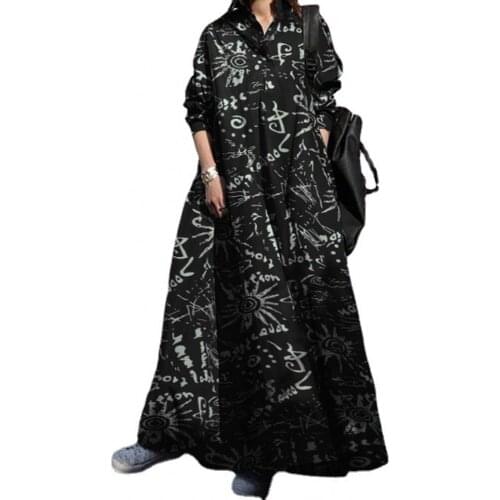 2021 Spring Autumn New Leisure Dubai Abaya Turkey Muslim Ladies Big Swing Long Skirt Middle East Ethnic Print Long Sleeve Dress