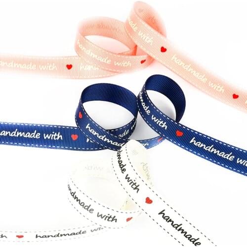 3/5 Yards Ribbon White/Pink/Navy Color "Hand made" Letter Print Grosgrain Ribbon for DIY Handmade Materials Wedding