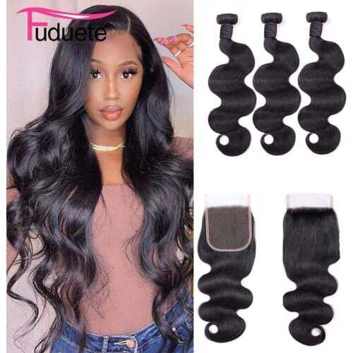 Body Wave 3 Bundles With Closure Raw Indian Hair Remy Human Hair Bundles With Closure Natural Hair Extensions Free Part Fuduete