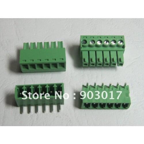 30 pcs Pitch 3.81mm Angle 6pin/way Screw Terminal Block Connector Green Color Pluggable Type with angle pin