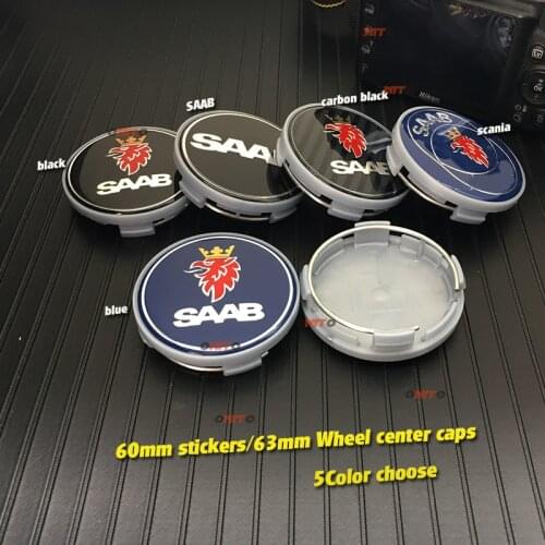 4pcs for Saab 9-3 9-5 9-2x 9-5x 9-4x 9-7x 9000 SAAB 60mm 62mm 63mm Car Wheel Center Hub Cap 2.36" Sticker blue/carbon black