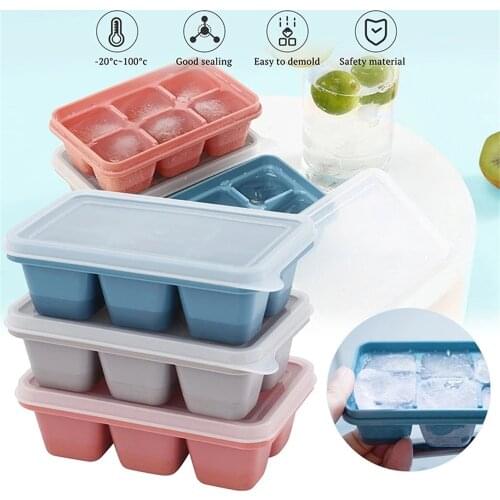 6 Grids Food Grade Silicone Ice Tray Home With Lid Diy Ice Cube Mold Square Shape Ice Cream Maker Kitchen Bar Accessories