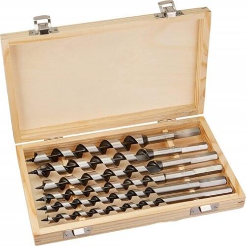 6Pcs 230mm Long 10/12/14/16/18/20mm Shank Woodworking Auger Drill Bit Set Woodworking Drilling Bits with Strong Wood Case