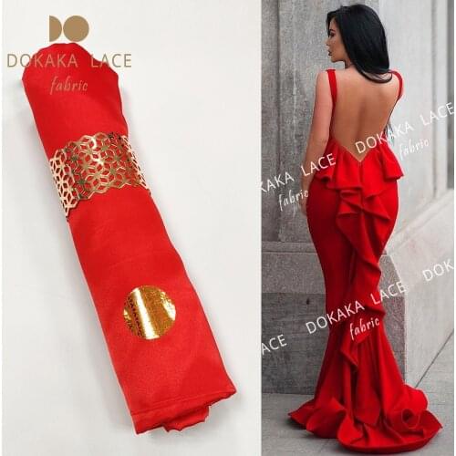 African Guinea Satin Silk Lace Fabric For Women Evening Dresses Lining Sewing Material In Red Color Wedding Satin Silk Fabrics