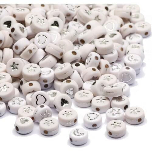 White Silvery Mixed 7mm Star/Heart/Month Round Acrylic Spacer Beads For Jewelry Making Diy Charm Necklace Bracelet Accessories