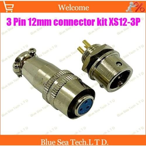 Free Shipping 10 sets=20pcs 3 Pin 12mm Male & Female mic circular connector kit XS12-3P Socket+Plug,Aviation plug interface