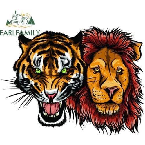 EARLFAMILY 13cm x 9.9cm for Combined Faces Lion and Tiger DIY Motorcycle Car Stickers Personality Creative Anime Window Decals