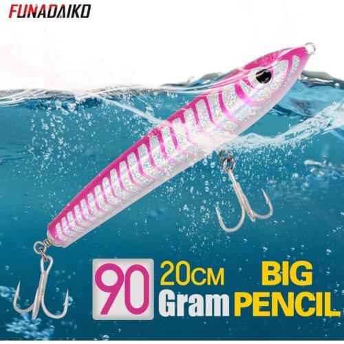 FUNADAIKO Seafishing big pencel lure Handmade wooden fishing bait 90g/20cm top water artificial lure